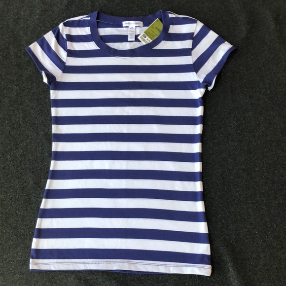 Ambiance Tops - Ambiance Apparel Woman’s 95% Cotton Blue-White Striped T-Shirt Soft Size M